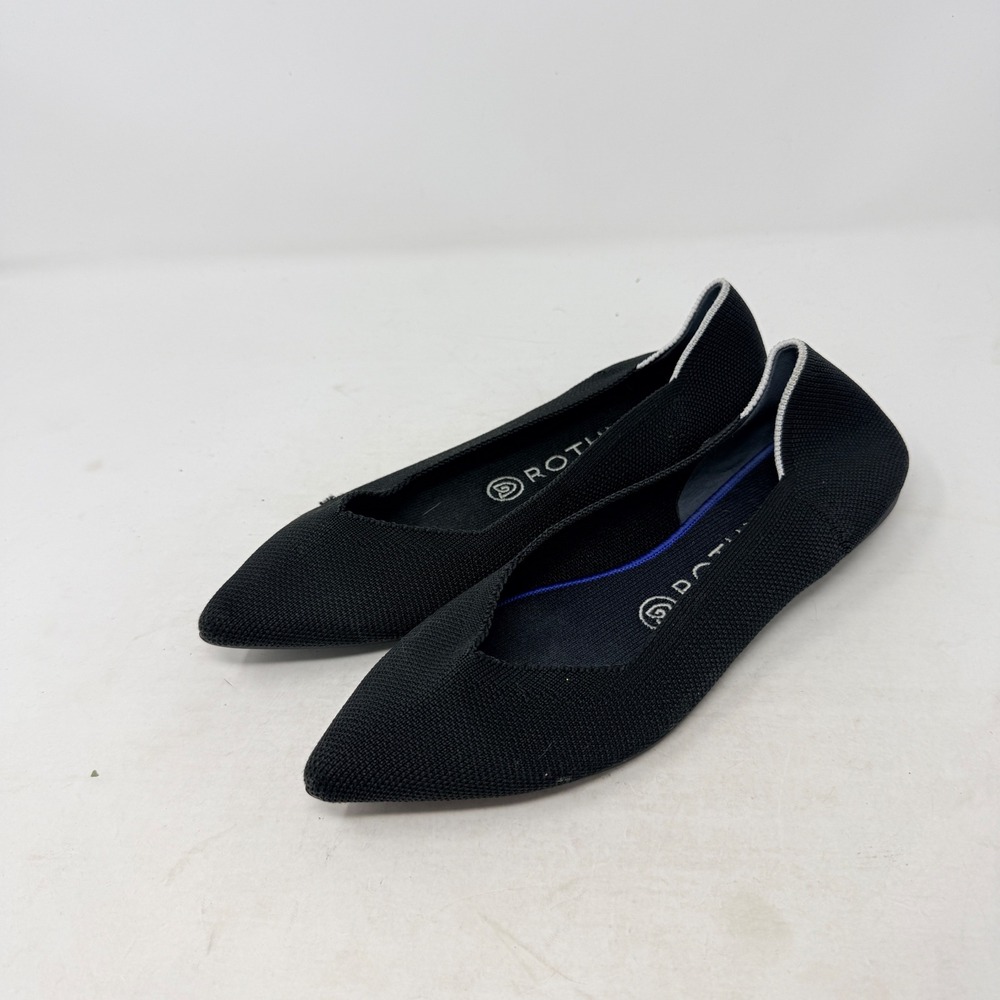 Rothys The Point Black White Halo Trim Pointed Toe Knit Flats 8 Sustainable